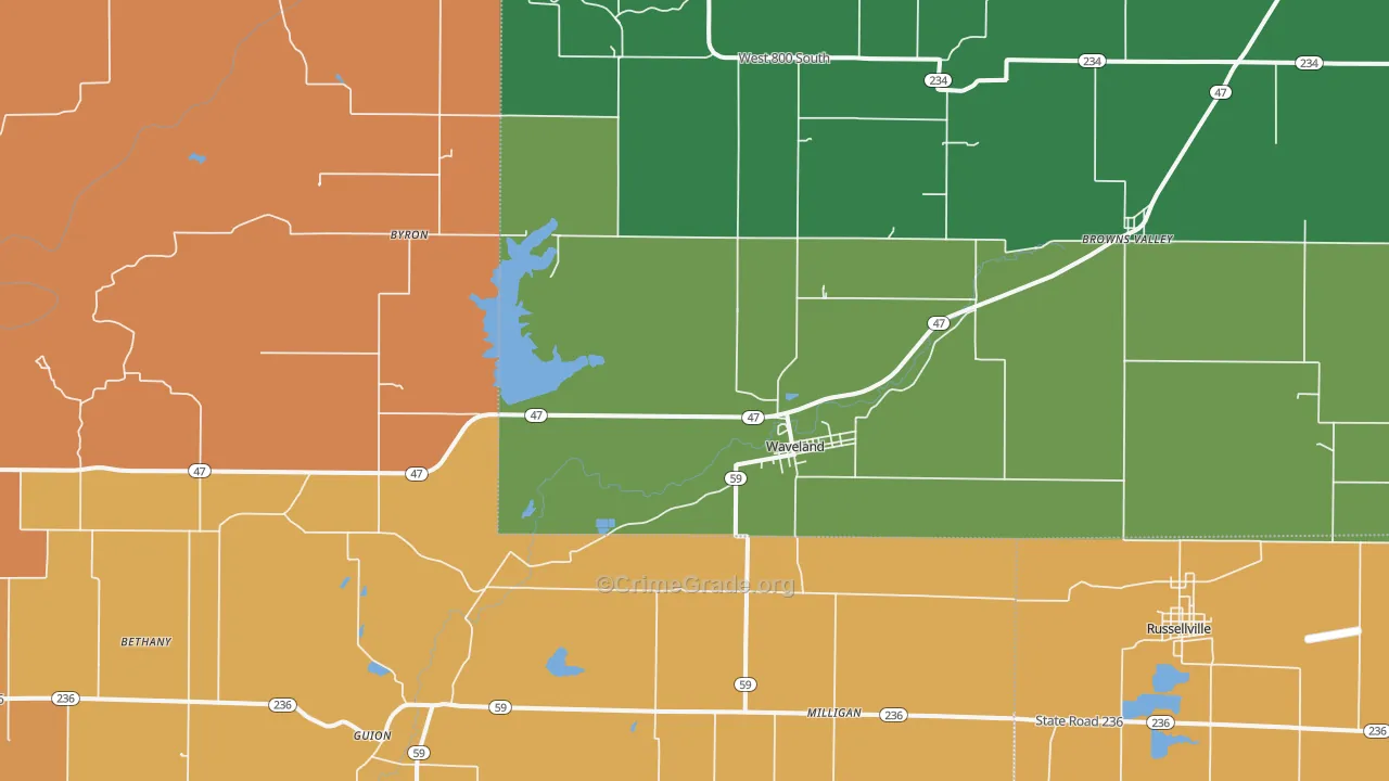 Waveland, IN Map of Drug-Related Crime Rates