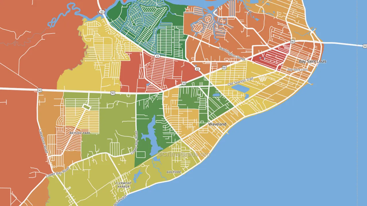 Waveland, MS Map of Drug-Related Crime Rates