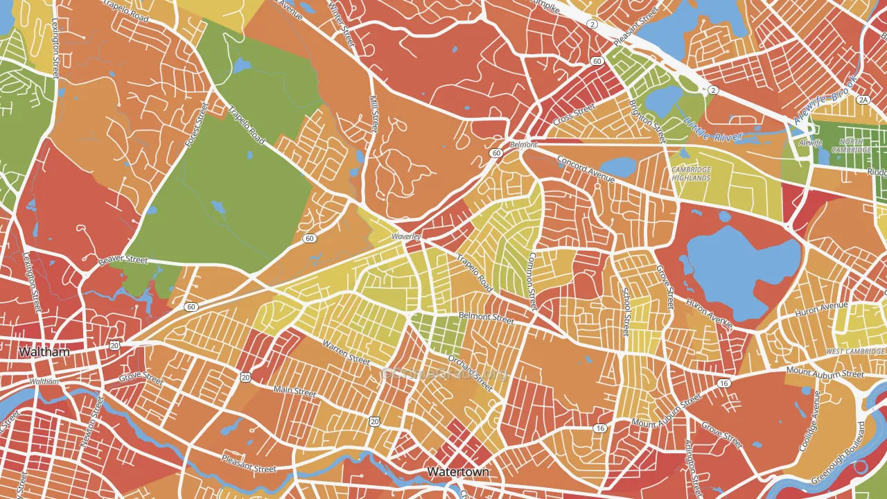 Waverley Square, Belmont, MA Map of Drug-Related Crime Rates