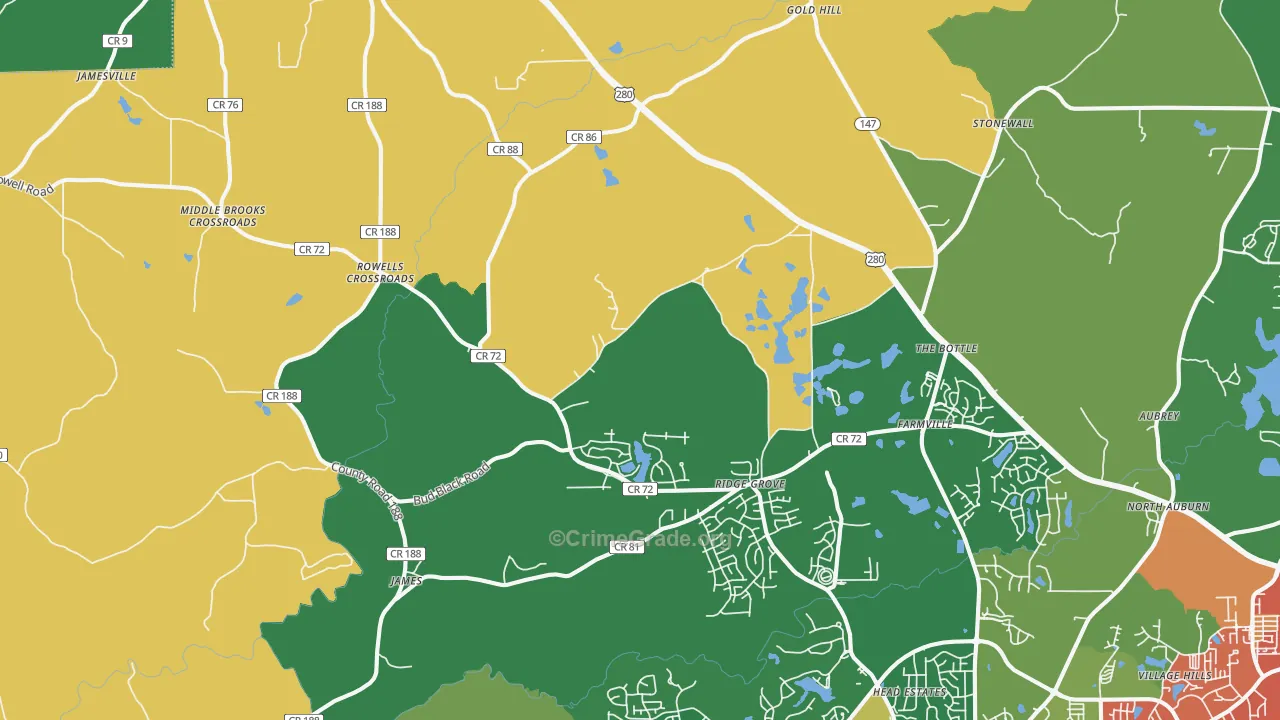 Waverly, AL Map of Drug-Related Crime Rates