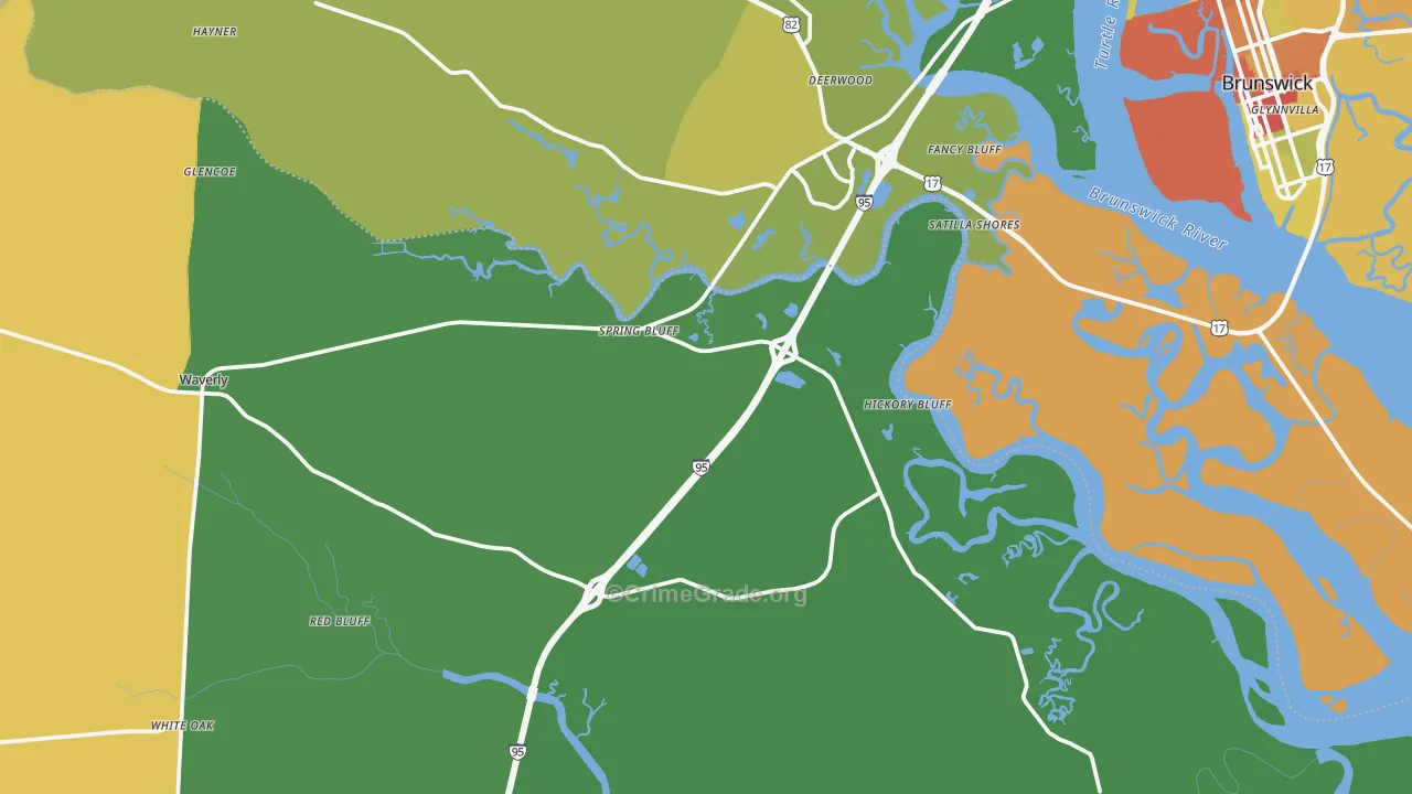 Waverly, GA Map of Drug-Related Crime Rates
