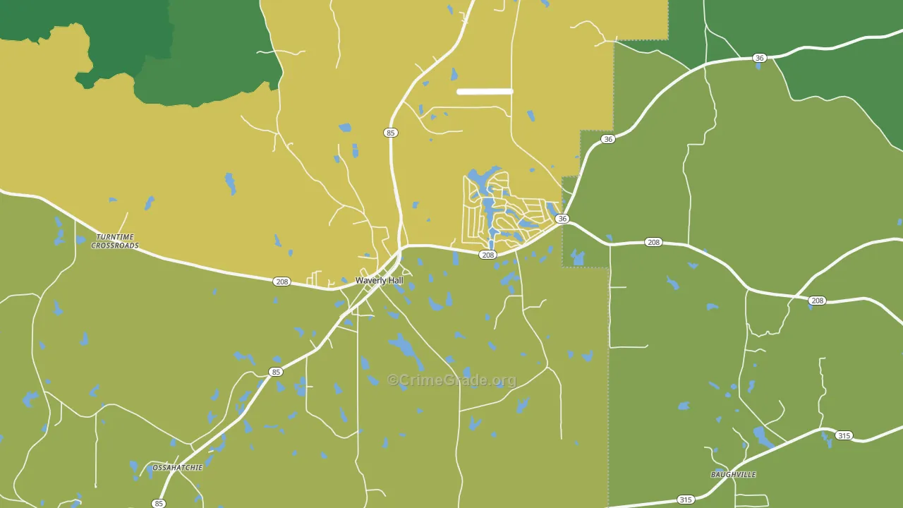 Waverly Hall, GA Map of Drug-Related Crime Rates