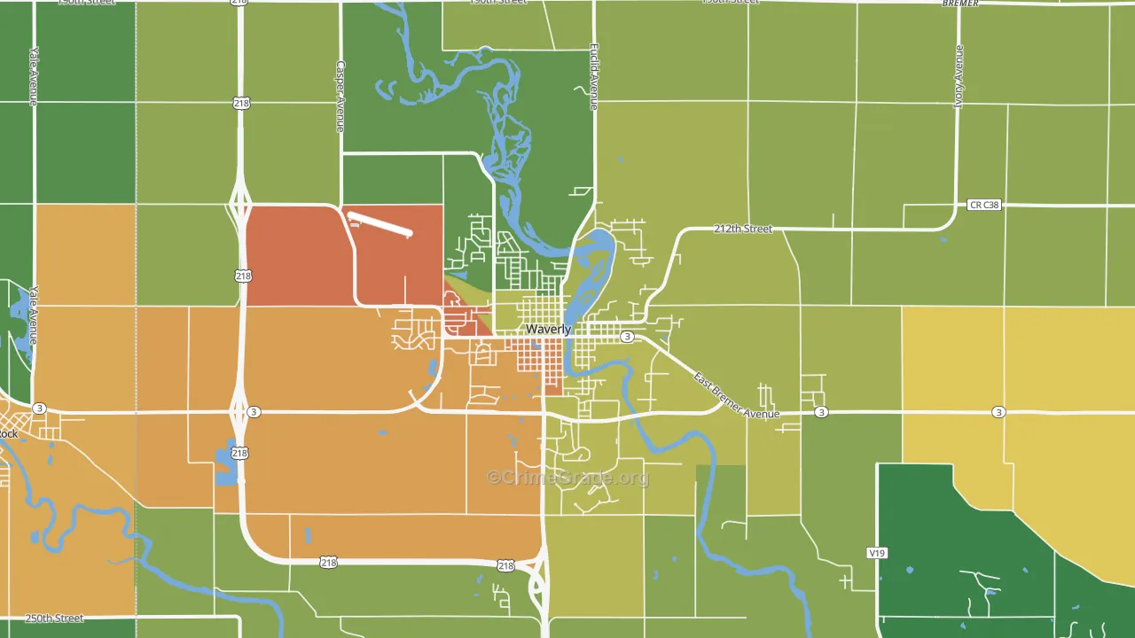 Waverly, IA Map of Drug-Related Crime Rates
