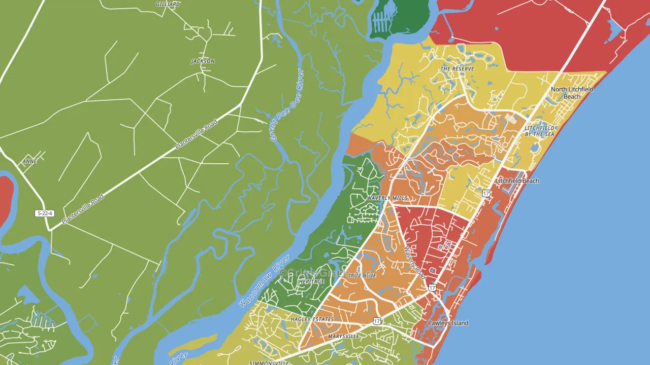 Waverly Mills, SC Map of Drug-Related Crime Rates