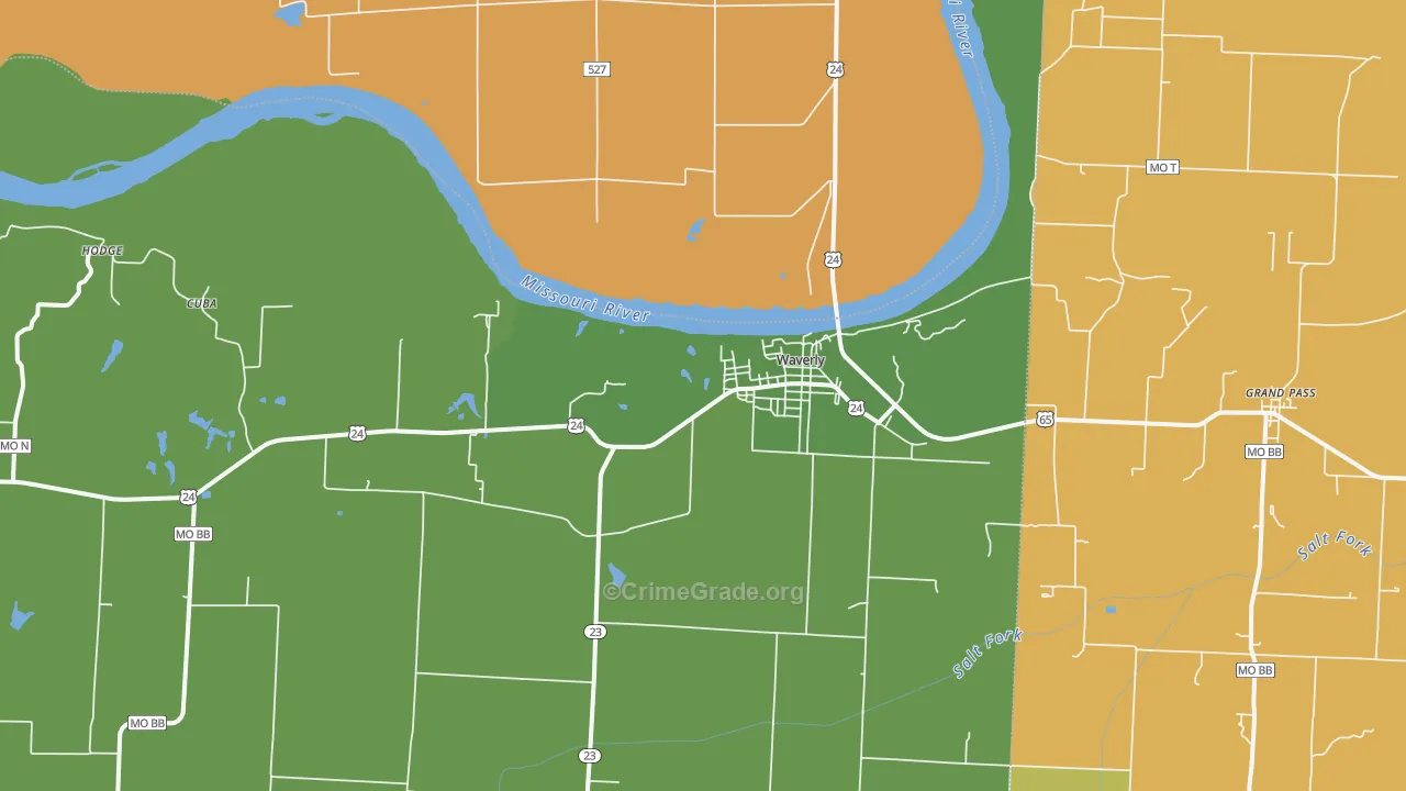 Waverly, MO Map of Drug-Related Crime Rates