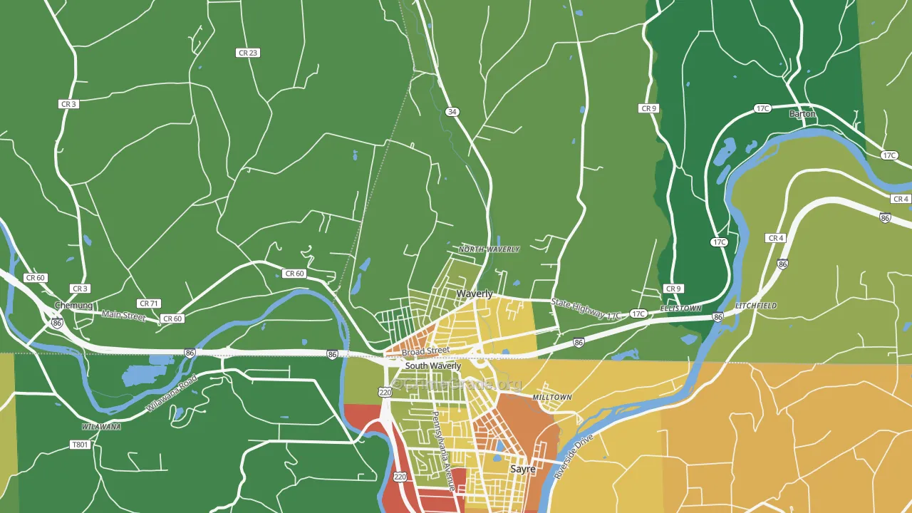 Waverly, NY Map of Drug-Related Crime Rates