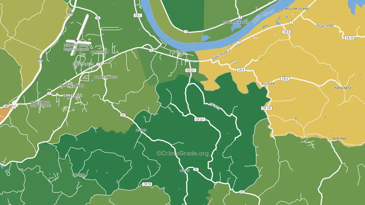 Waverly, WV Map of Drug-Related Crime Rates