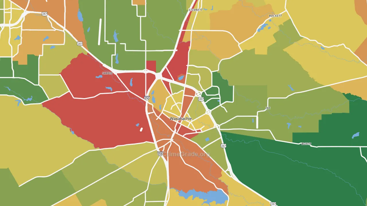 Waxahachie, TX Map of Drug-Related Crime Rates