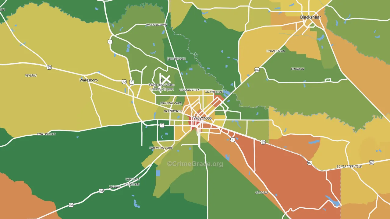 Waycross, GA Map of Drug-Related Crime Rates