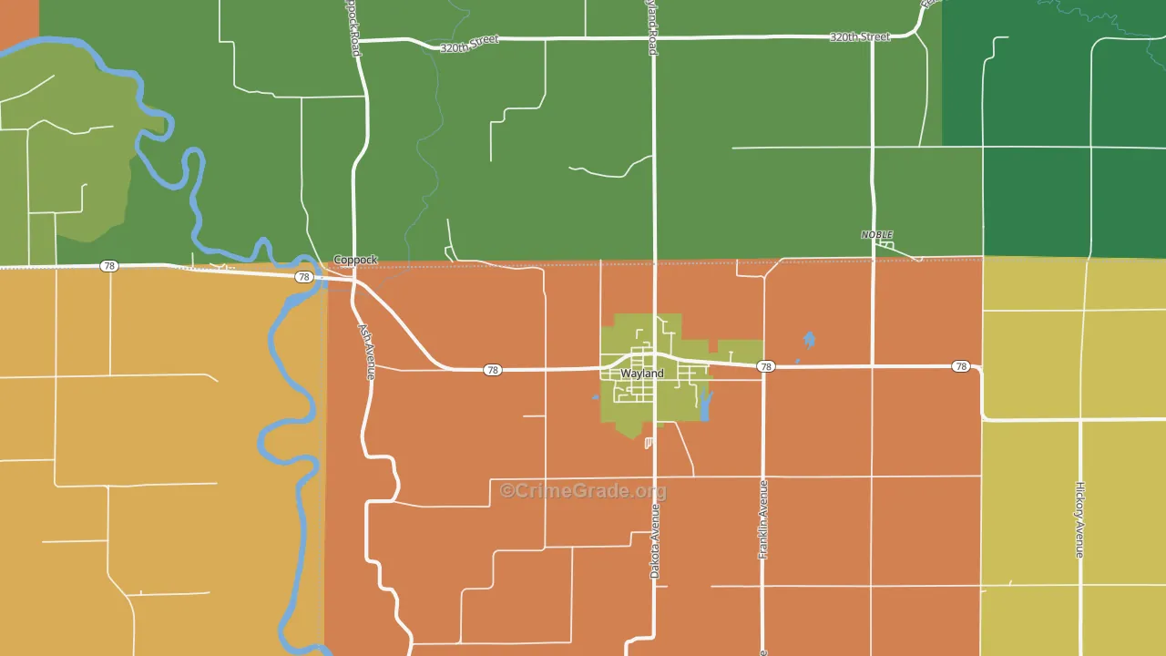 Wayland, IA Map of Drug-Related Crime Rates