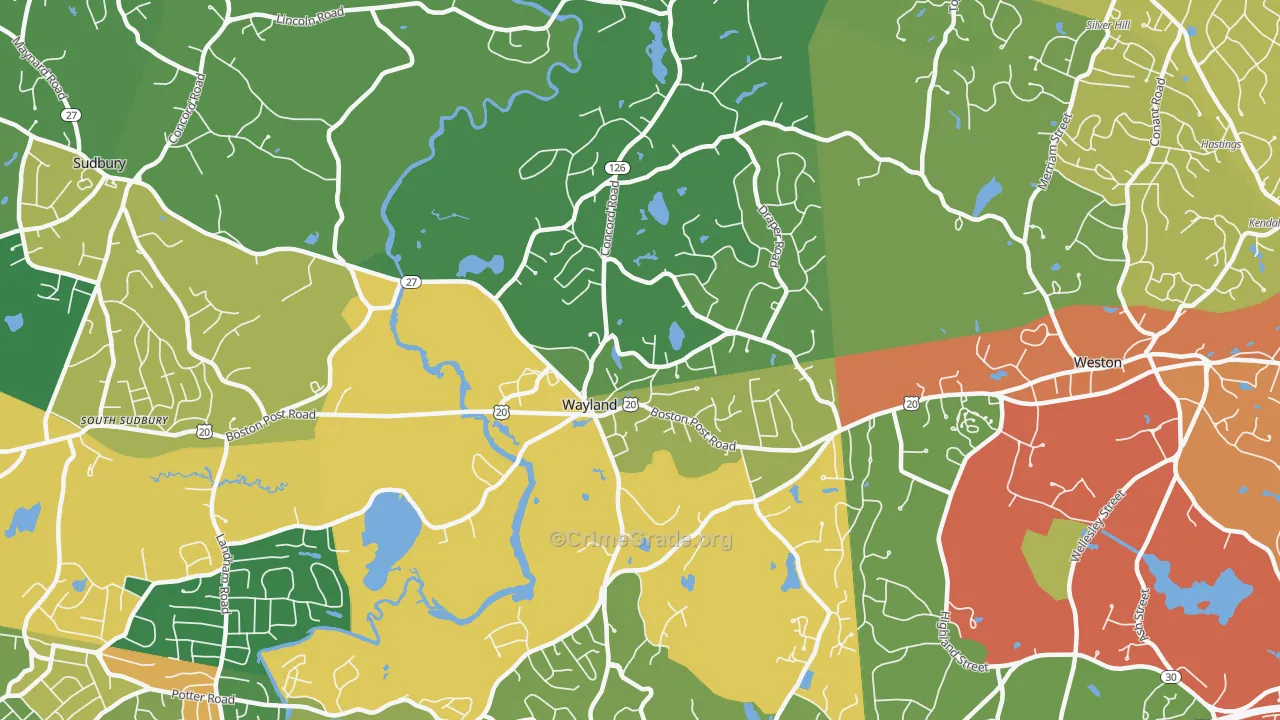 Wayland, MA Map of Drug-Related Crime Rates