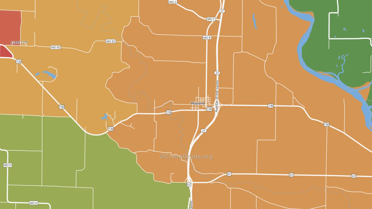 Wayland, MO Map of Drug-Related Crime Rates