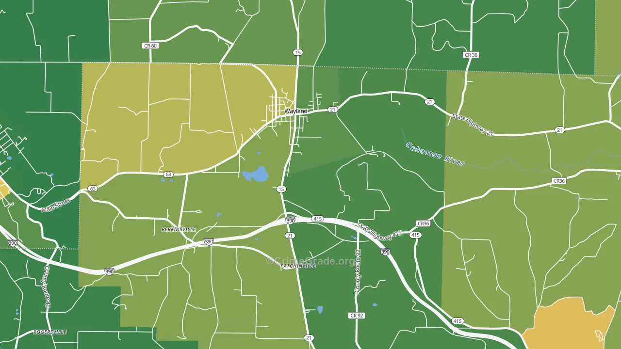Wayland, NY Map of Drug-Related Crime Rates