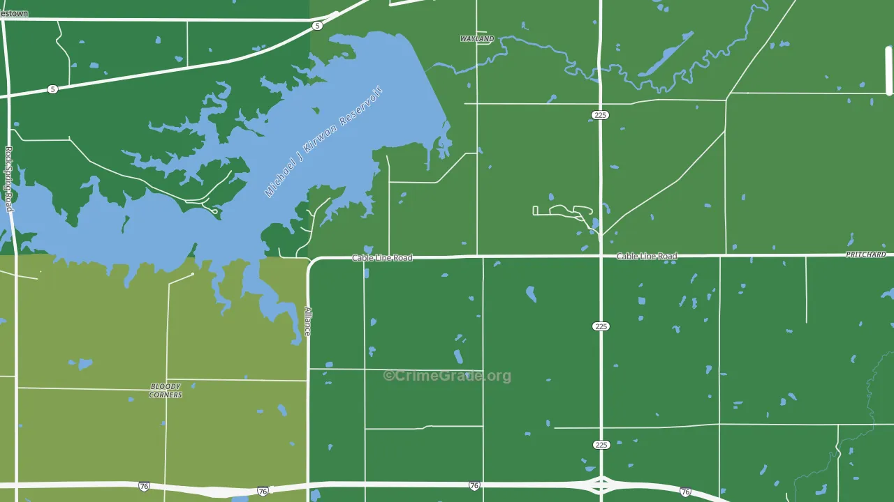 Wayland, OH Map of Drug-Related Crime Rates
