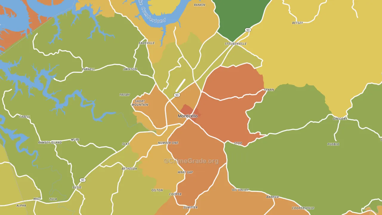 Wayne County, KY Map of Drug-Related Crime Rates