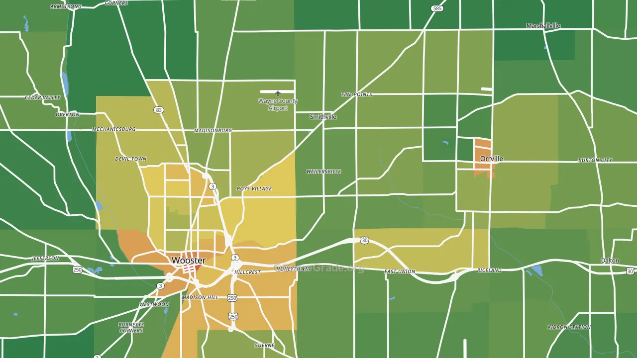 Wayne County, OH Map of Drug-Related Crime Rates
