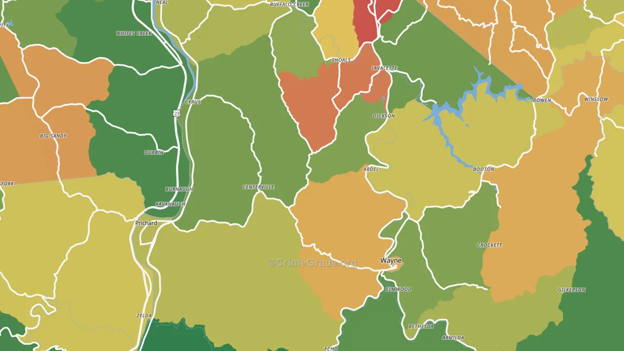 Wayne County, WV Map of Drug-Related Crime Rates