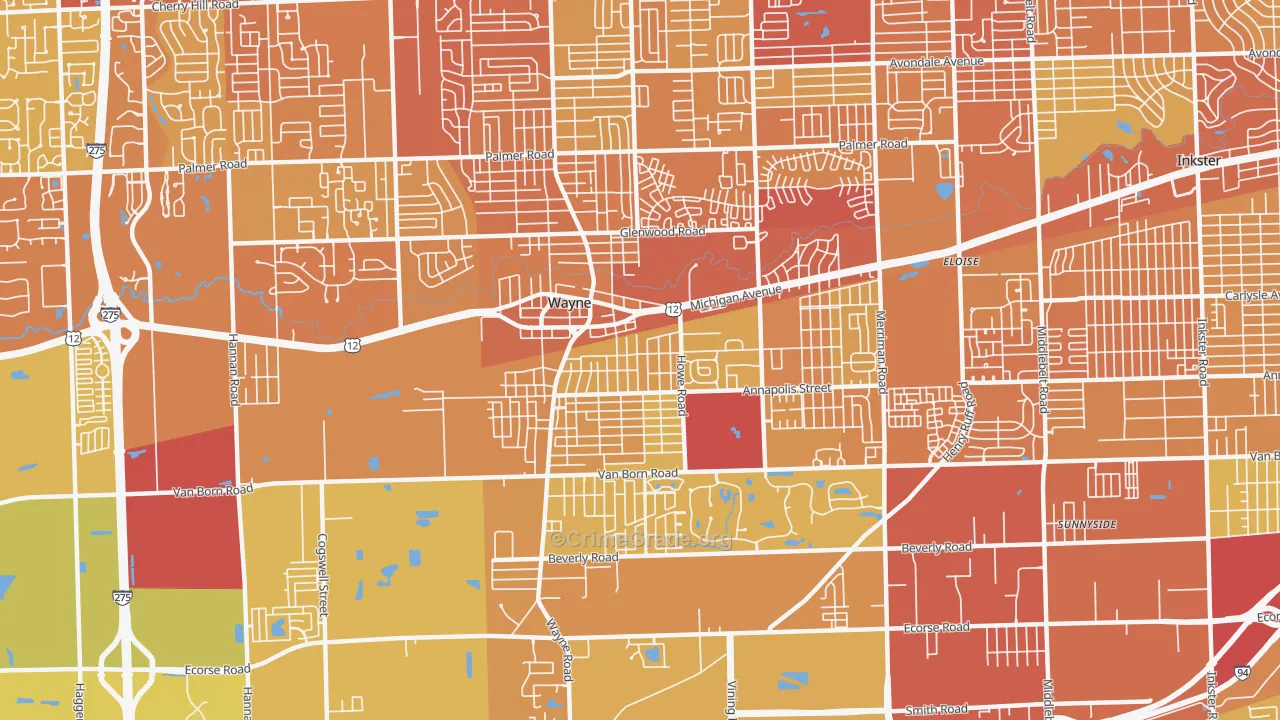 Wayne, MI Map of Drug-Related Crime Rates