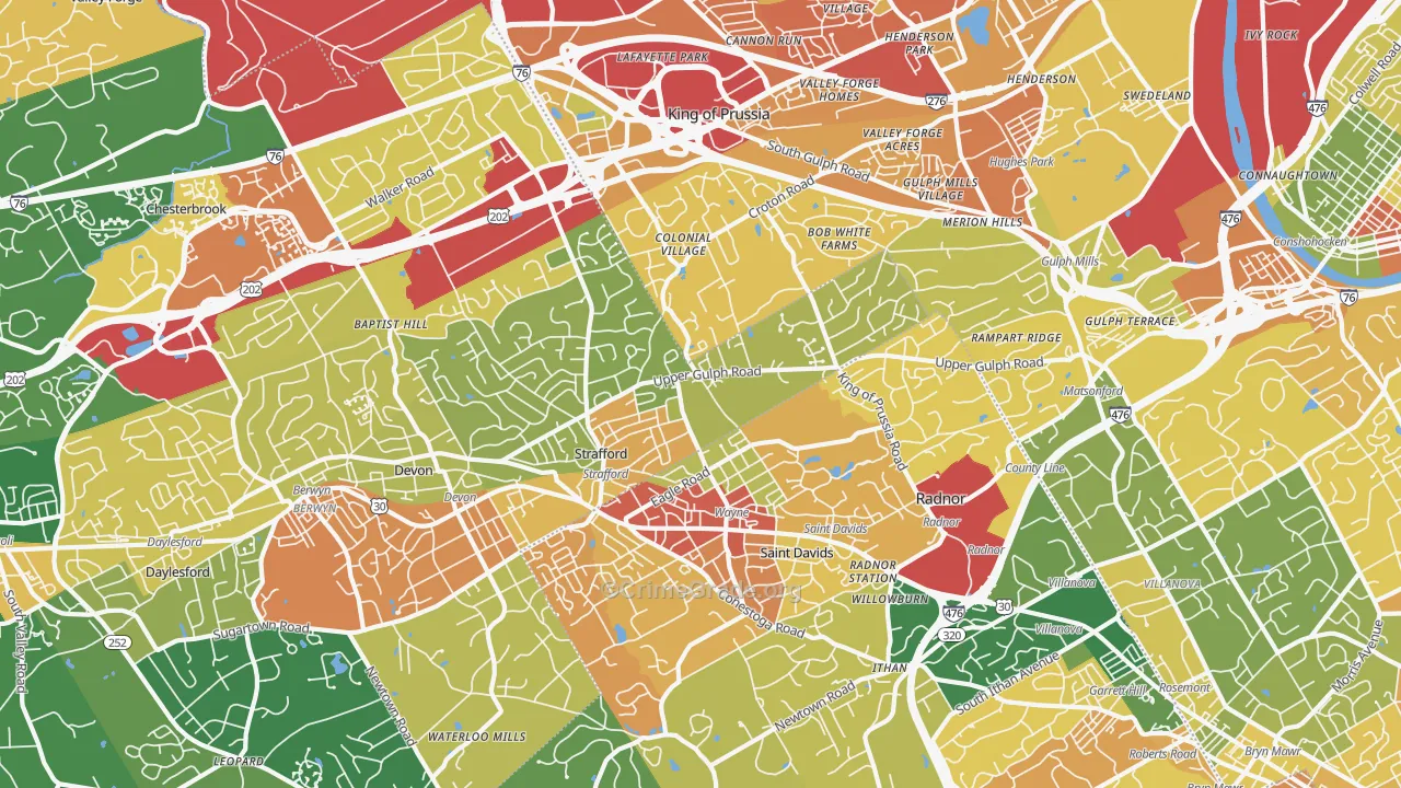 Wayne, PA Map of Drug-Related Crime Rates