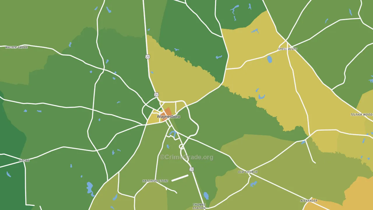 Waynesboro, GA Map of Drug-Related Crime Rates