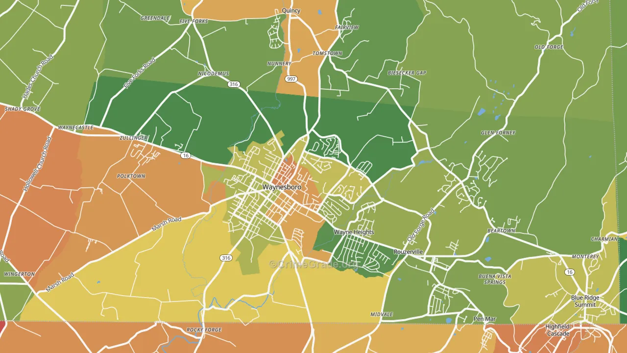 Waynesboro, PA Map of Drug-Related Crime Rates