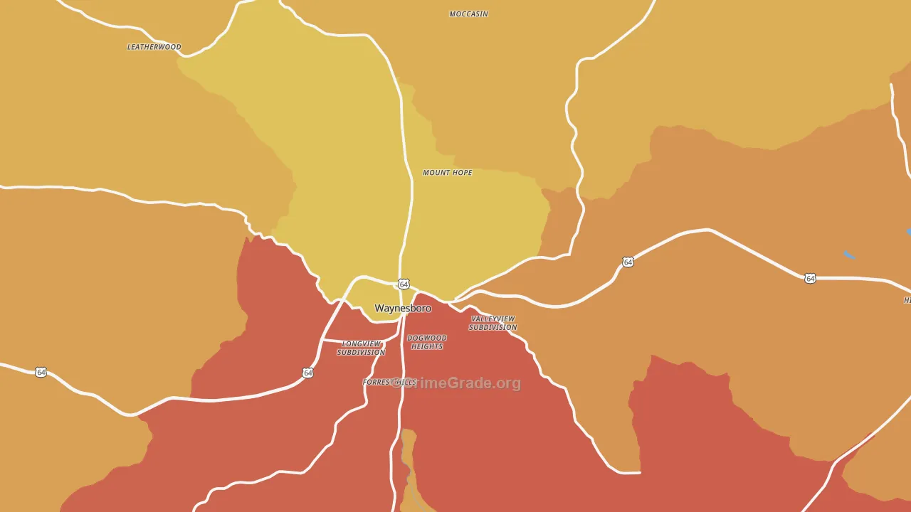 Waynesboro, TN Map of Drug-Related Crime Rates