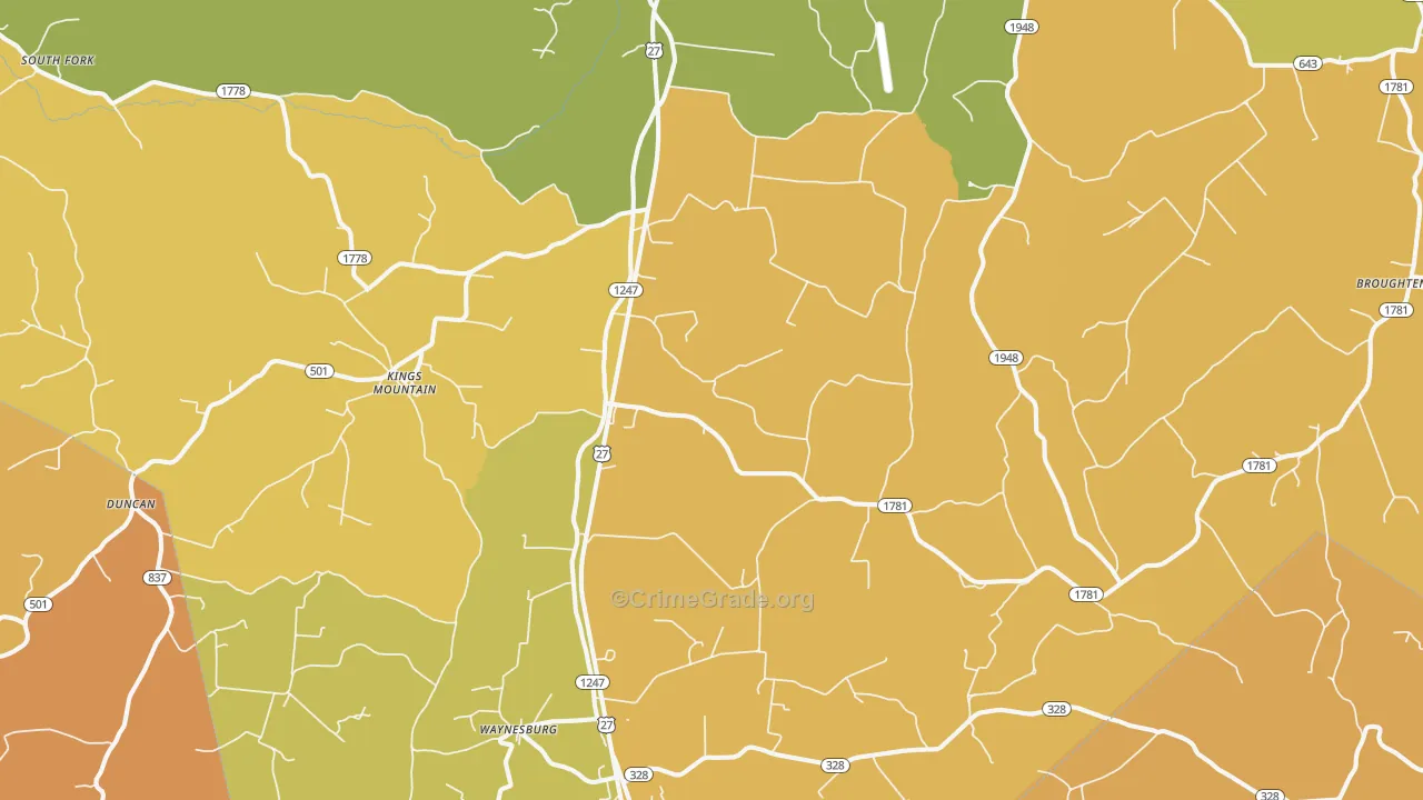 Waynesburg, KY Map of Drug-Related Crime Rates