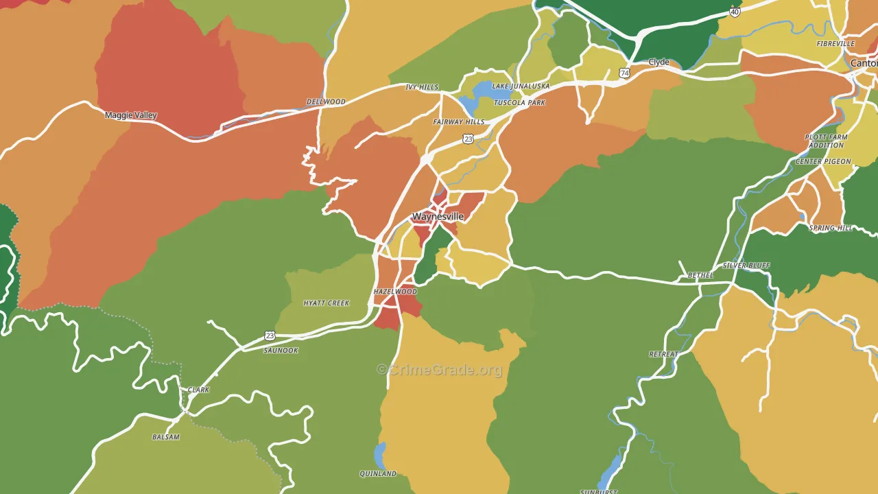 Waynesville, NC Map of Drug-Related Crime Rates