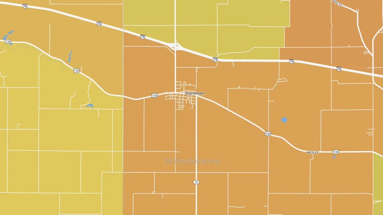 Waynetown, IN Map of Drug-Related Crime Rates
