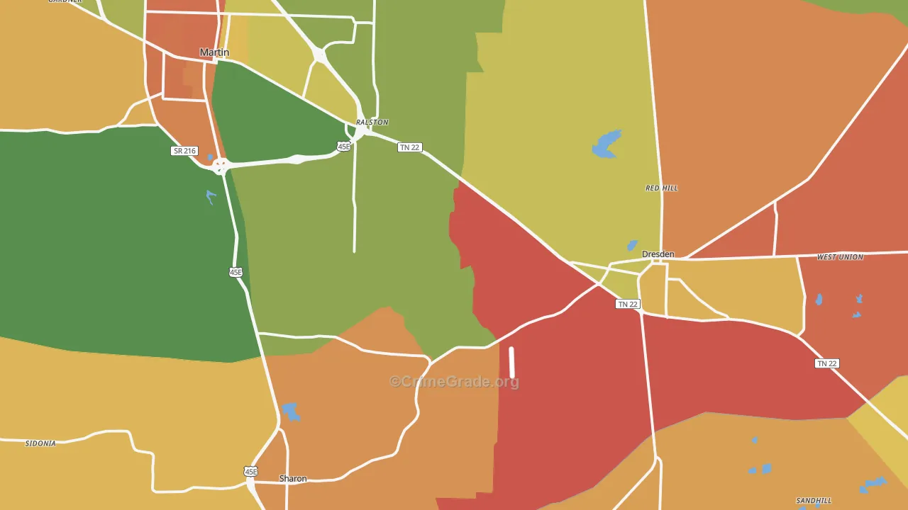 Weakley County, TN Map of Drug-Related Crime Rates