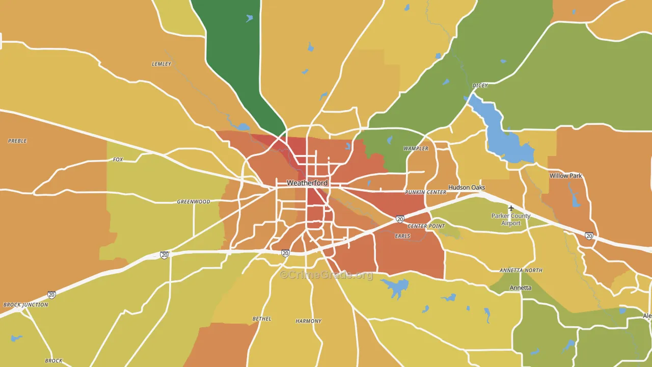 Weatherford, TX Map of Drug-Related Crime Rates