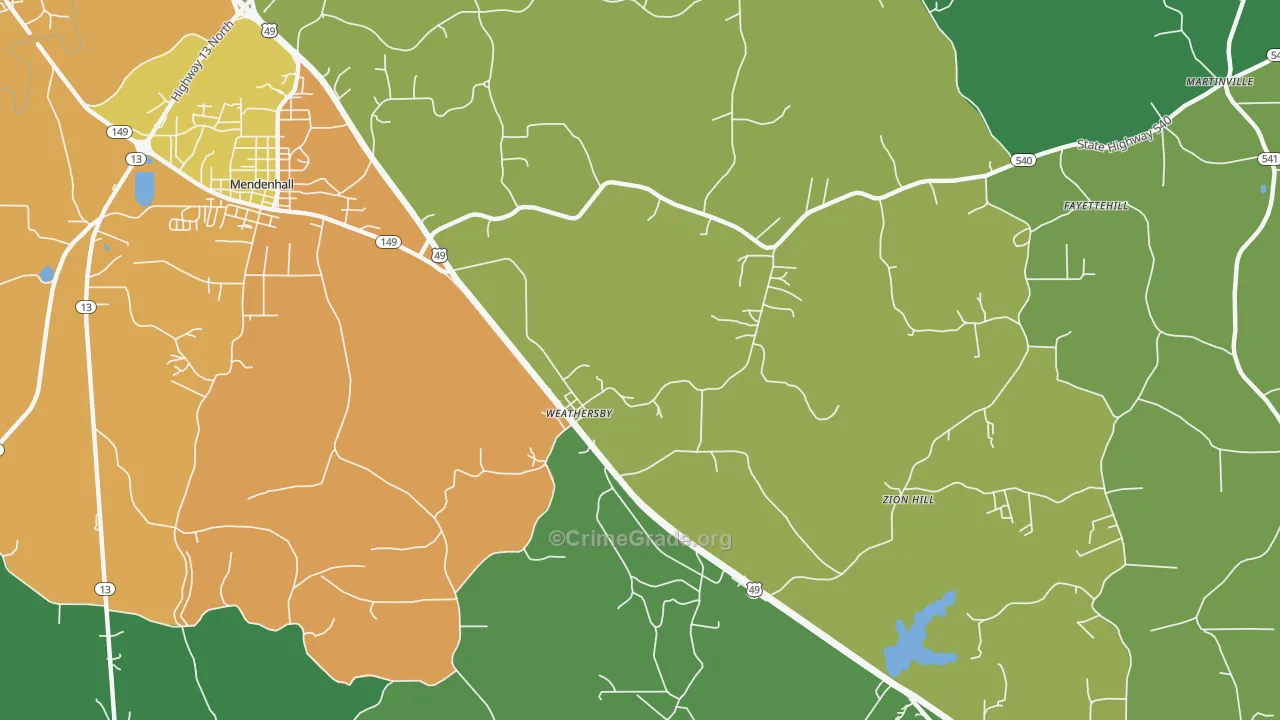 Weathersby, MS Map of Drug-Related Crime Rates