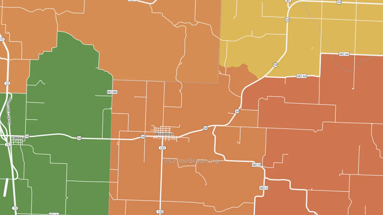 Weaubleau, MO Map of Drug-Related Crime Rates