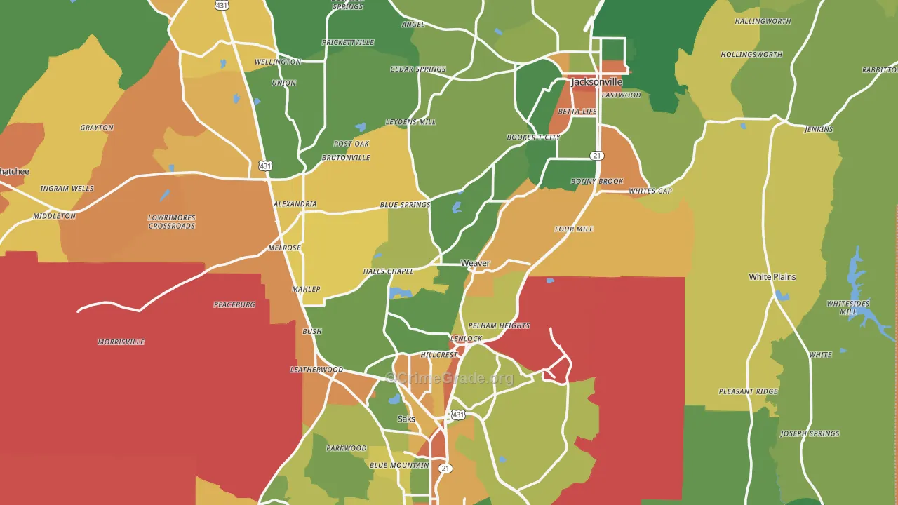 Weaver, AL Map of Drug-Related Crime Rates