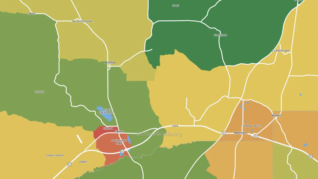 Webster County, MS Map of Drug-Related Crime Rates