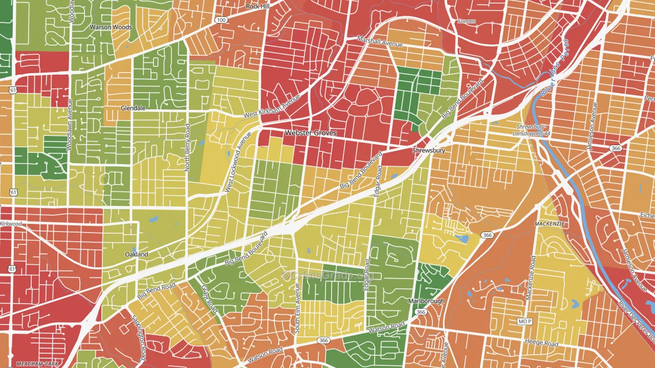 Webster Groves, MO Map of Drug-Related Crime Rates