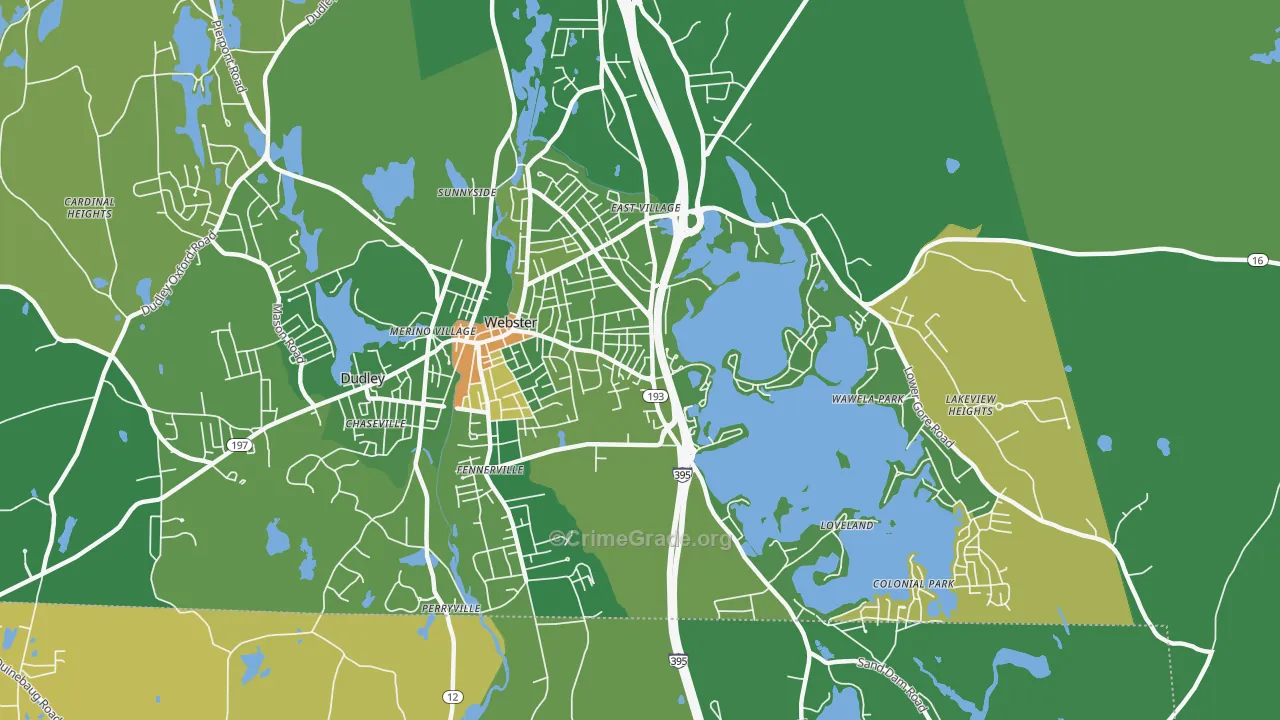 Webster, MA Map of Drug-Related Crime Rates