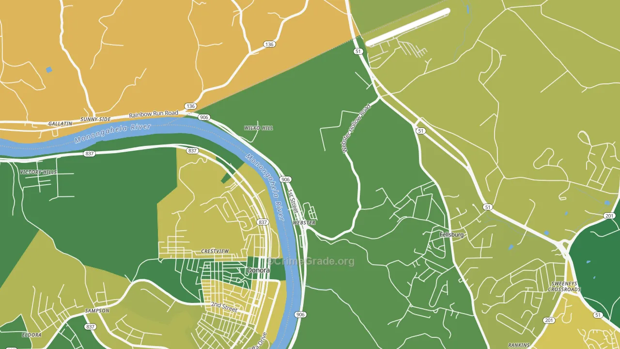 Webster, PA Map of Drug-Related Crime Rates