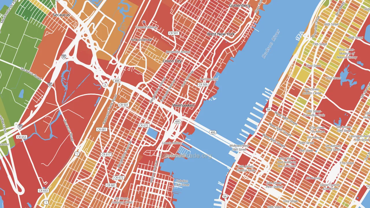 Weehawken, NJ Map of Drug-Related Crime Rates