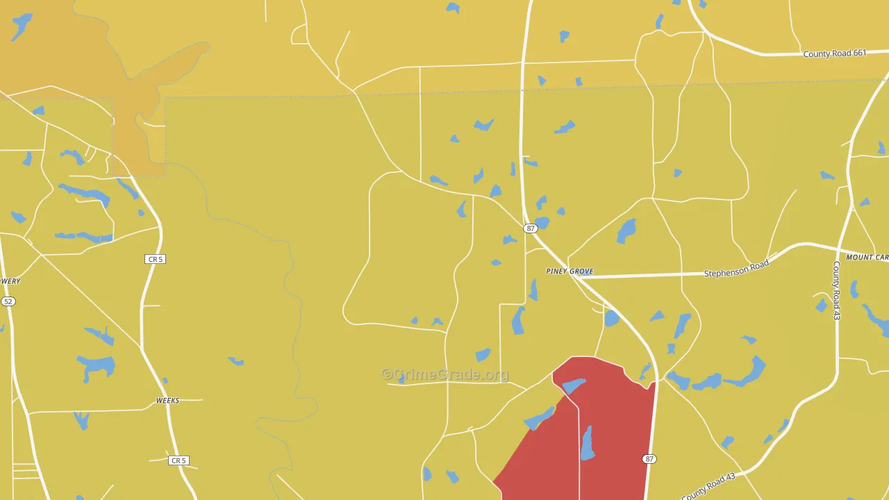 Weeks, AL Map of Drug-Related Crime Rates