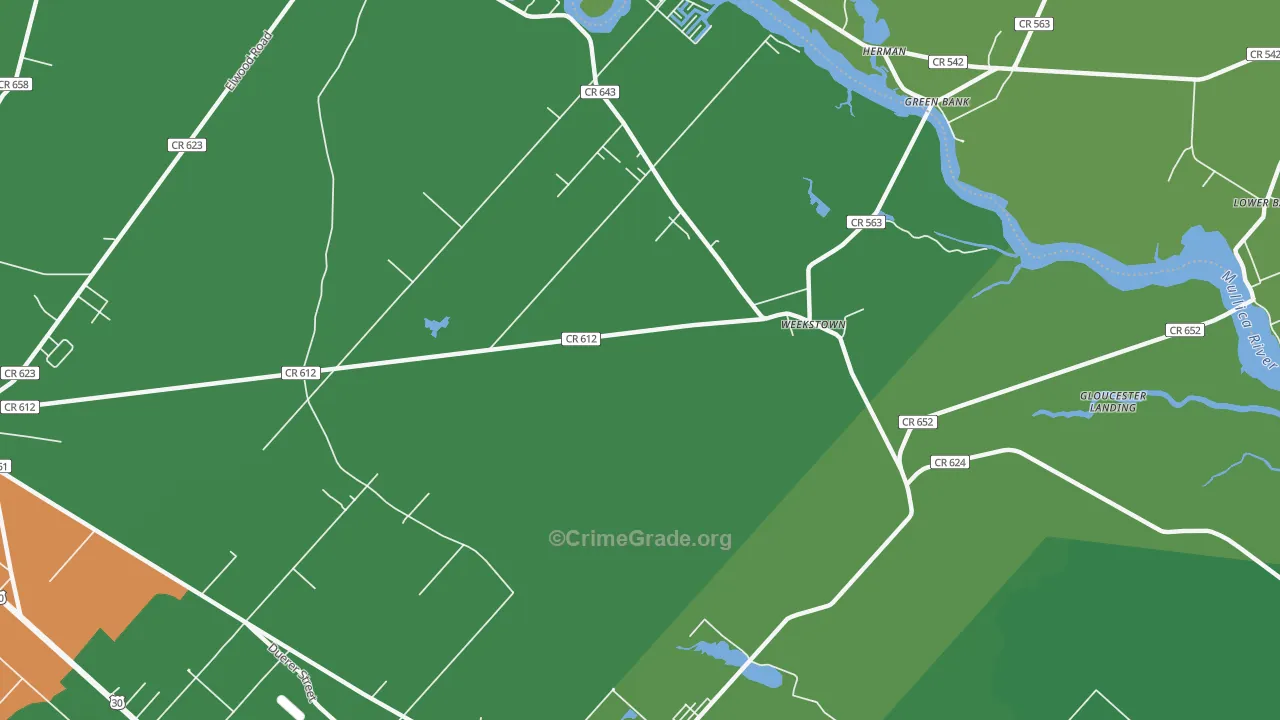 Weekstown, NJ Map of Drug-Related Crime Rates