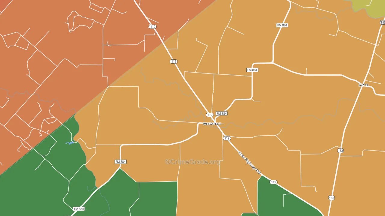 Weesatche, TX Map of Drug-Related Crime Rates