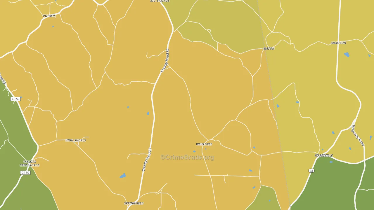 Wehadkee, AL Map of Drug-Related Crime Rates