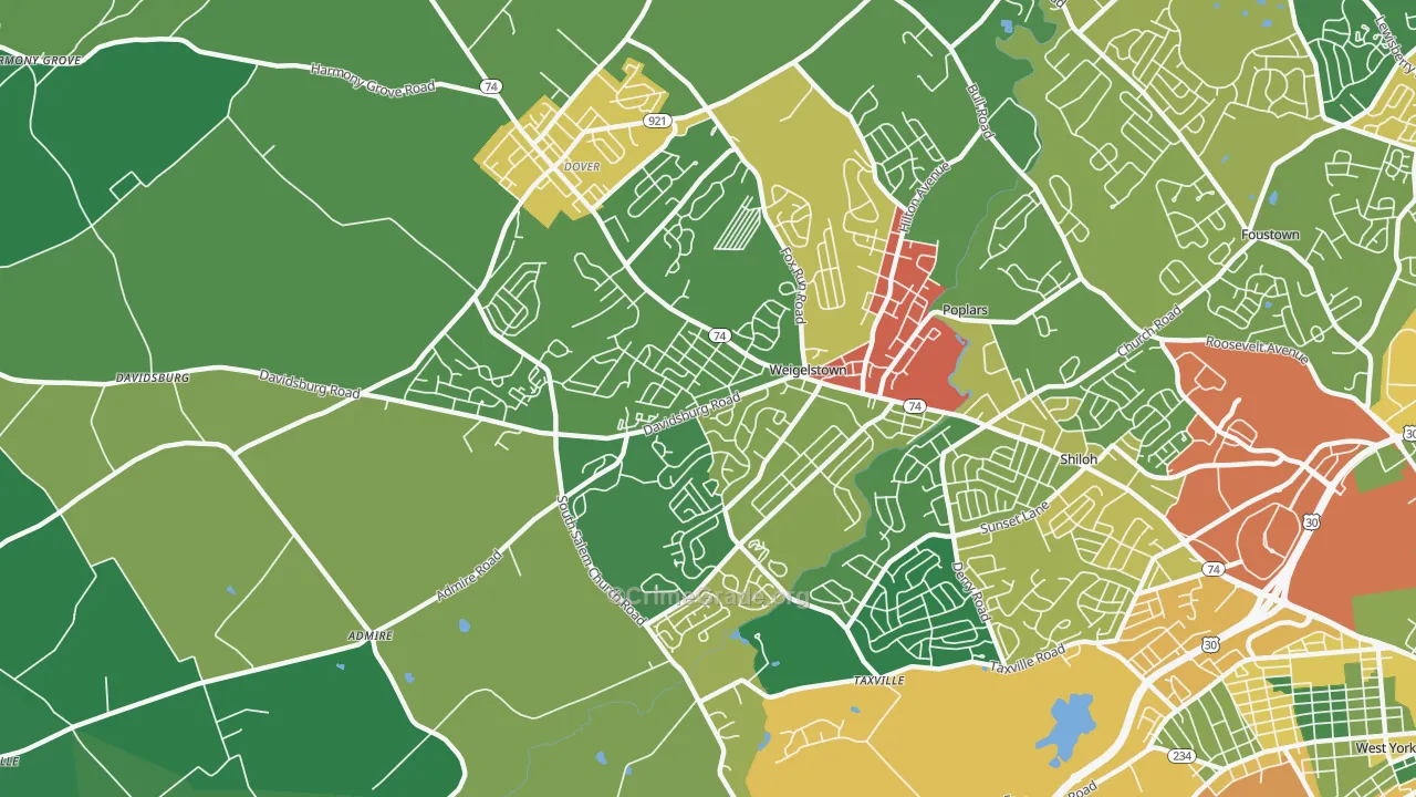 Weigelstown, PA Map of Drug-Related Crime Rates