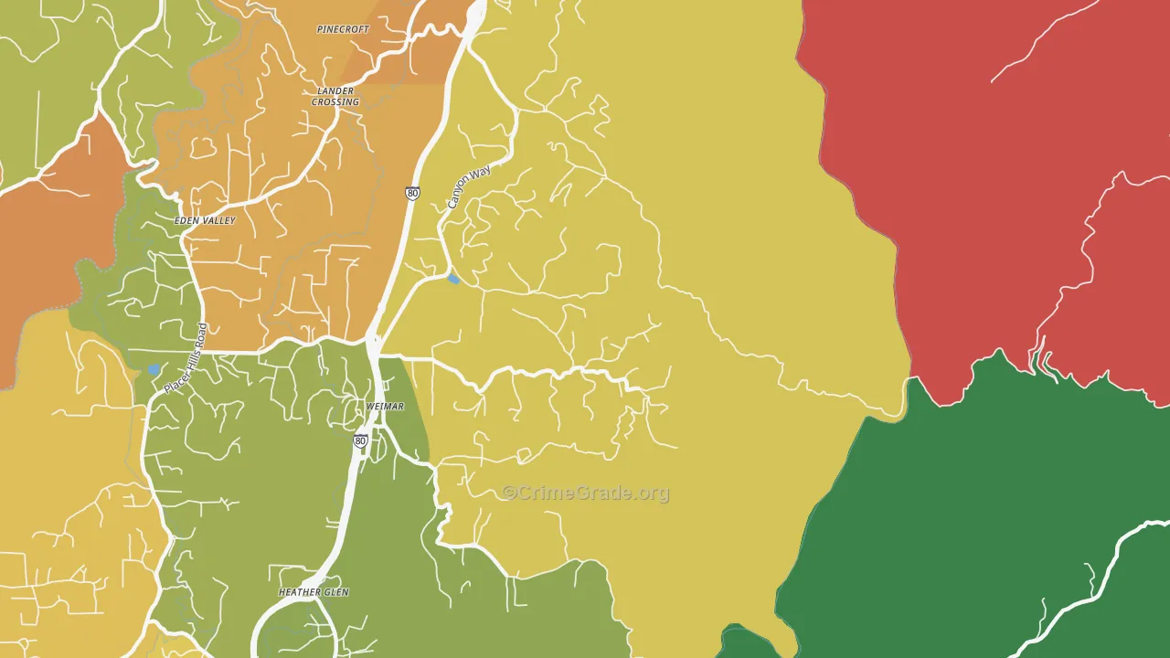Weimar, CA Map of Drug-Related Crime Rates