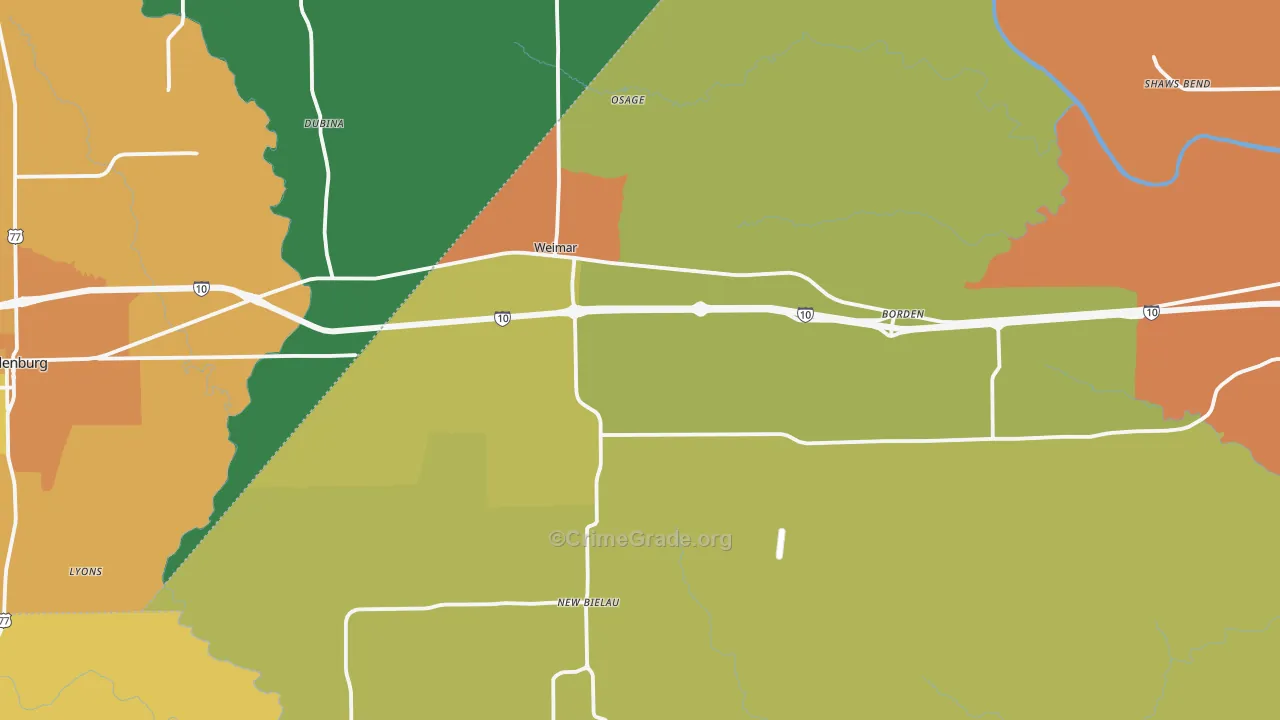 Weimar, TX Map of Drug-Related Crime Rates