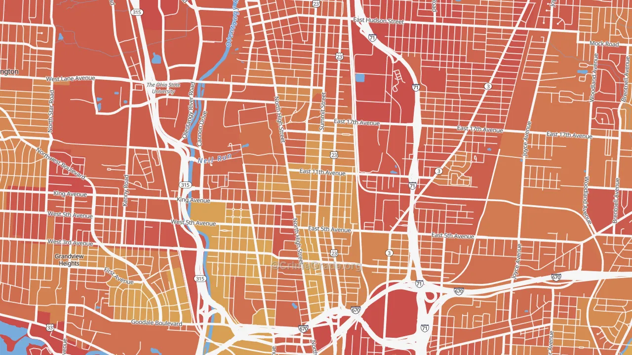 Weinland Park, Columbus, OH Map of Drug-Related Crime Rates