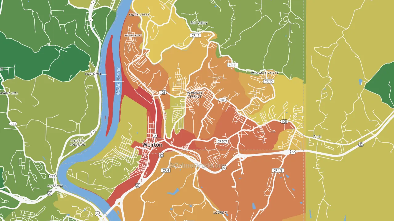 Weirton, WV Map of Drug-Related Crime Rates