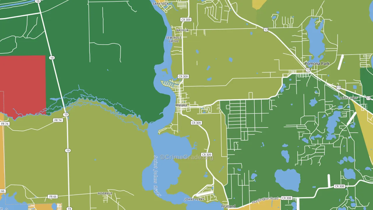Welaka, FL Map of Drug-Related Crime Rates