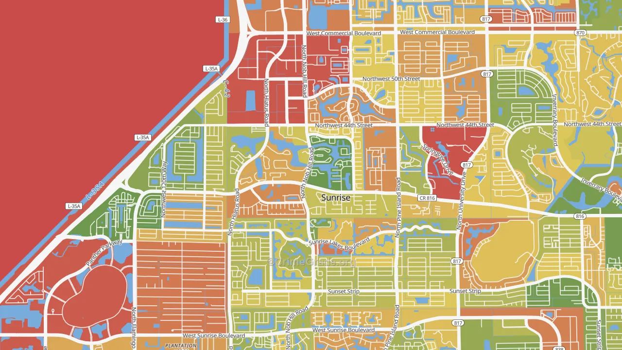 Welleby, Sunrise, FL Map of Drug-Related Crime Rates